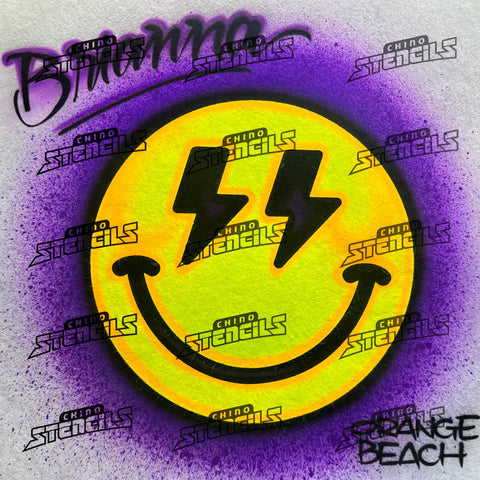 Smiley / Happy Face with lightning bolt eyes # 2317 art stencil / template