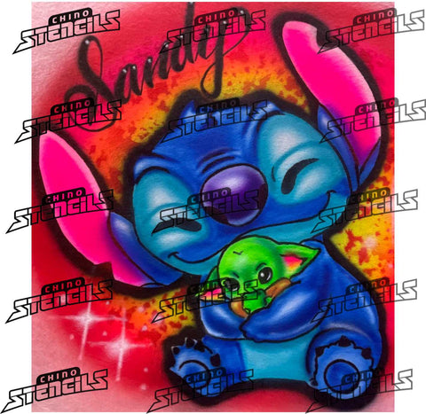 Anime Stitch w baby Yoda  # 2447  art stencil