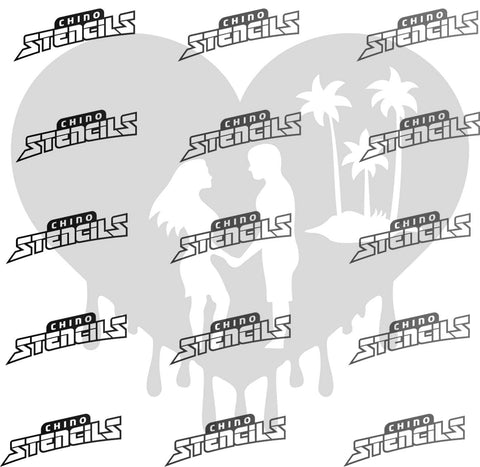 Beach Heart Couple Palm Tree # 2246 art stencil