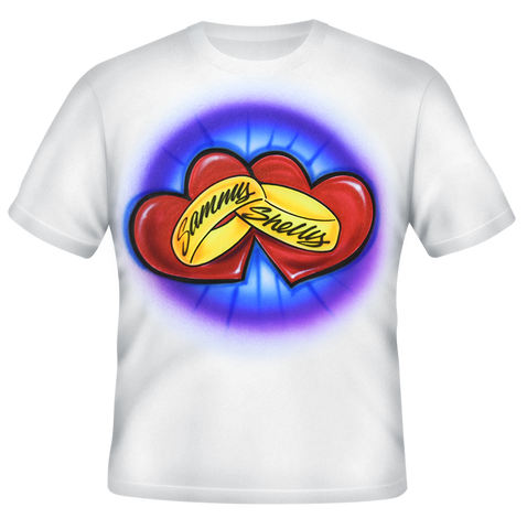 Custom Airbrushed T-shirt - Hearts Couple Design