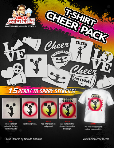 15 Cheerleader Designs - Airbrush Custom art stencil T-shirt Pack arts crafts cheer clipart