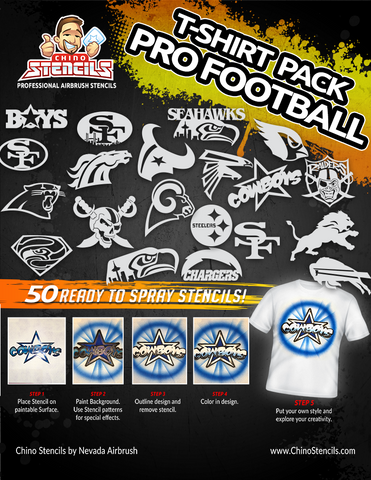 40 Pro Football - T-shirt Pack Airbrush Art Stencils